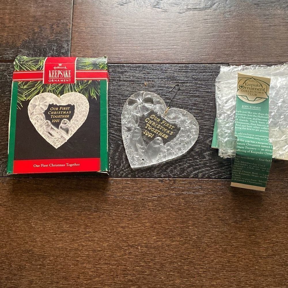 Vintage Hallmark keepsake 1991 our first Christmas ornament clear heart